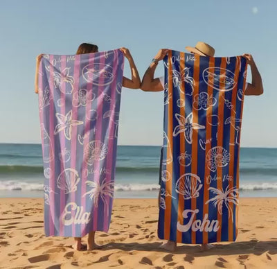 RETRO Stripe Style Personalized Beach Towel Personalized Name Bath Towel, Pool Towel Beach Towel With Name Outside Birthday Vacation Gift
