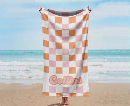 NEW Checker Style Large Personalized Beach Towel Personalized Name Bath Towel Custom Towel Beach Towel With Name Outside Birthday Vacation