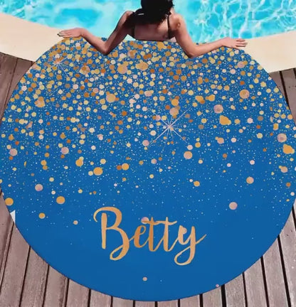 Personalized Round Glitter Style Beach Towel, Personalized Beach Towel Personalized Name Bath Towel Custom Pool Towel Birthday Vacation Gift