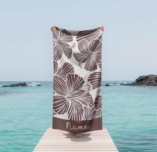 personalized beach towel custom name bath towel floral design pool towel birthday vacation gift