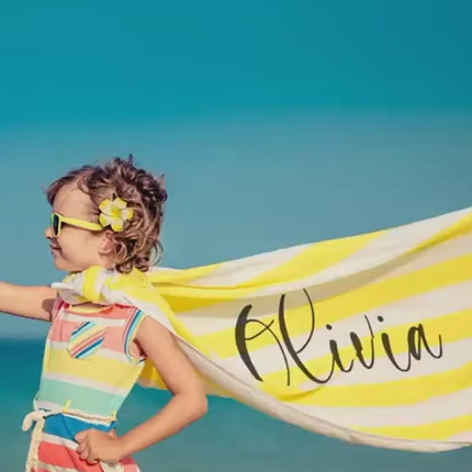 Personalized Stripe Beach Towel: Custom Name Bath & Pool Towel