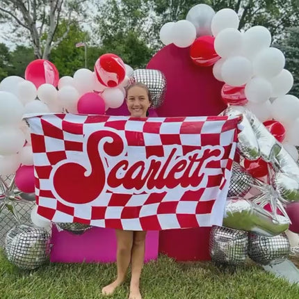 Personalized Retro Checker Beach Towel: Custom Name Gift