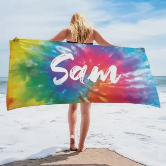 Personalized Tie Dye Beach Towel: Custom Name Pool Towel