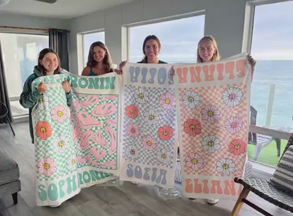 RETRO Style Personalized Beach Towel Personalized Name Bath Towel Custom Pool Towel Beach Towel With Name Outside Birthday Vacation Gift