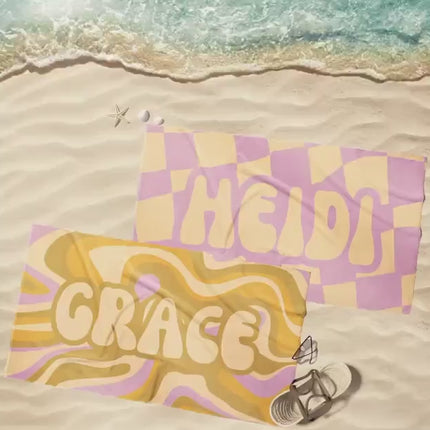 Personalized Retro Beach Towel: Custom Name, Groovy Design