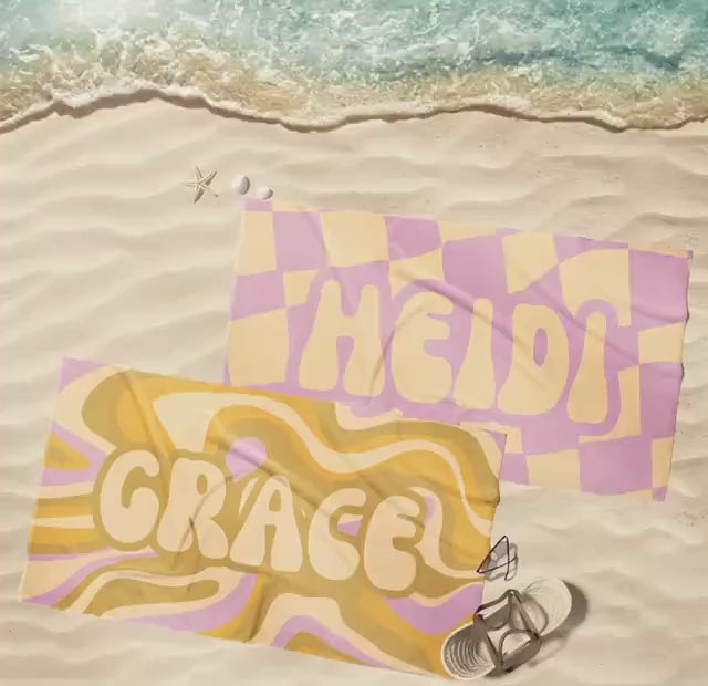 Personalized Retro Beach Towel: Custom Name, Groovy Design