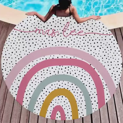 Personalized Round Rainbow Round Beach Towel, Personalized Beach Towel Personalized Name Bath Towel Custom Pool Towel Birthday Vacation Gift
