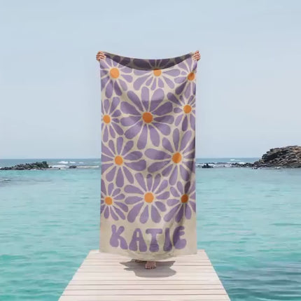 Personalized Daisy Beach Towel: 70s Boho Custom Name Gift