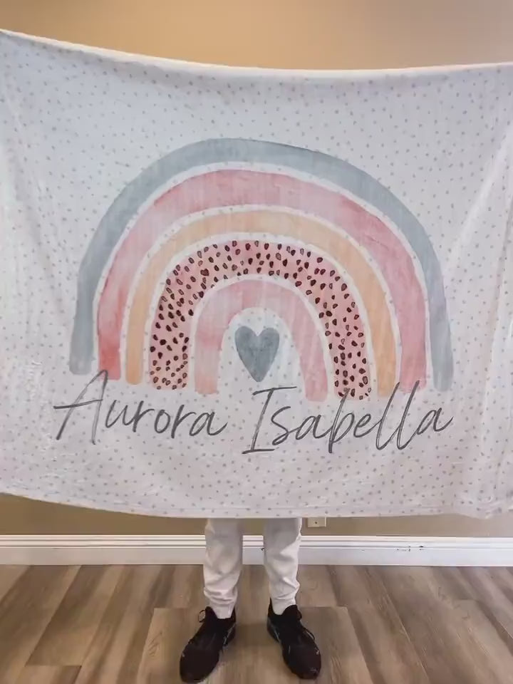 Watercolor Paint  Rainbow with personalize name blanket, Minky or Sherpa custom blanket, Baby blanket, birthday gift idea