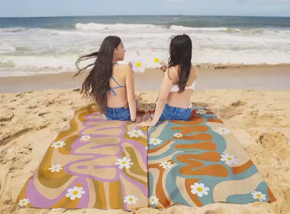 Personalized Beach Towel Retro Style Custom Name Bath Towel Groovy Design Birthday Vacation Gift