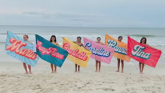 Groovy RETRO Style Personalized Beach Towel Personalized Name Bath Towel Custom Beach Towel With Name Outside Birthday Vacation Gift
