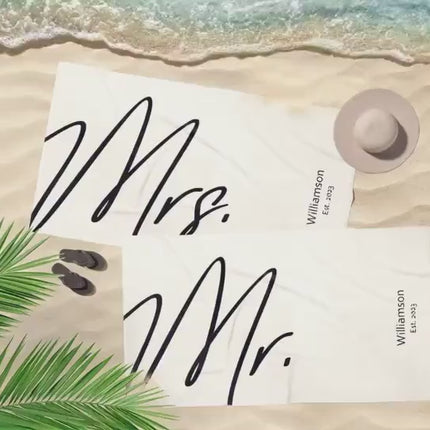 Personalized Mr & Mrs Beach Towels, Honeymoon Gift