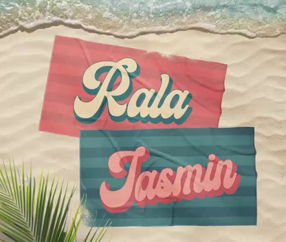 RETRO Style Personalized Beach Towel Personalized Name Bath Towel Custom Pool Towel Beach Towel With Name Outside Birthday Vacation Gift