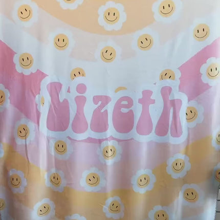 Personalized Retro Flower Blanket: Custom Name Minky or Sherpa Throw