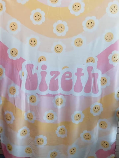 Personalized Retro Flower Blanket: Custom Name Minky or Sherpa Throw