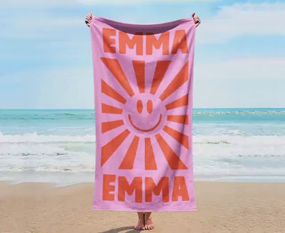 Smile Face Personalized Beach Towel Personalized Name Bath Towel Custom Pool Towel Beach Towel With Name Outside Birthday Vacation Gift