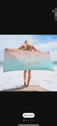 Sparkling Gold Name Beach Towel: Personalized Vacation Gift