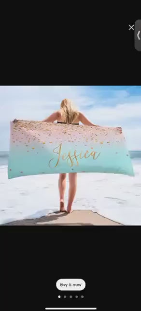 Sparkling Gold Name Beach Towel: Personalized Vacation Gift