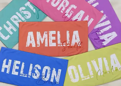 Scripty Style Personalized Beach Towel Personalized Name Bath Towel Custom Pool Towel Beach Towel With Name Outside Birthday Vacation Gift