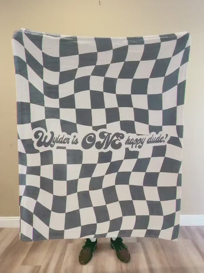 Personalized DAISY CHECKER Pattern in vintage rustic style blanket with Name, Custom blanket gift, Birthday Anniversary Gift