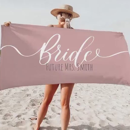Personalized Bride Beach Towel: Gold Script Honeymoon Gift