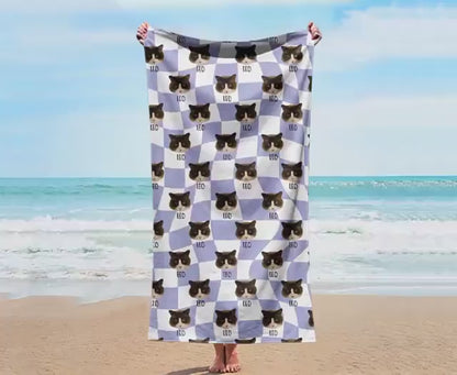 Portrait Pet Beach Towel Pet Photo + Name Custom Dog Beach Towel Cat Picture Blanket Pet Photo Customized Gift