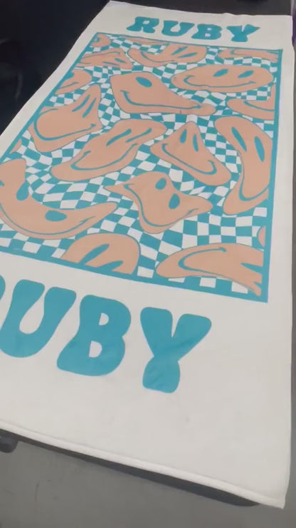 RETRO Style Personalized Beach Towel Personalized Name Bath Towel Custom Pool Towel Beach Towel With Name Outside Birthday Vacation Gift