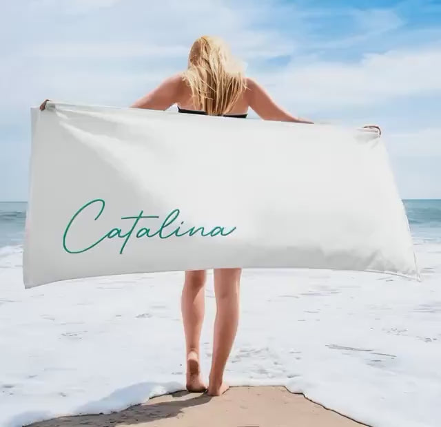 Scripty Signature Style Personalized Beach Towel Personalized Name Pool Towel Beach Towel With Name Outside Birthday Vacation Gift