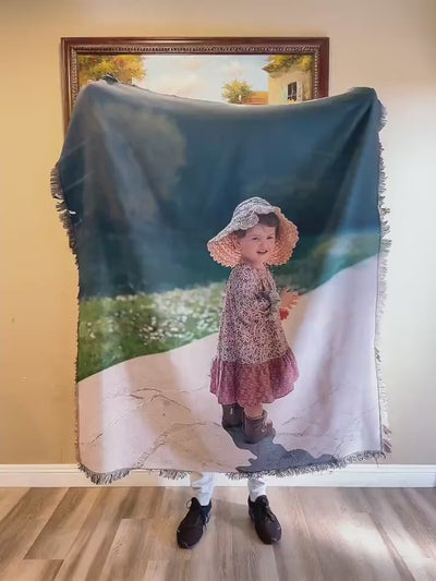 Personalized Photo Custom Tapestry Woven Cotton Throw - Sublimated - Made in The USA (60"x54")