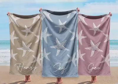personalized beach towel with star fish pattern custom name - soft bath & pool towel gift for birthday, vacation, outdoor use