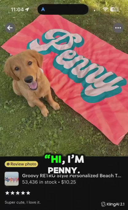 Groovy RETRO Style Personalized Beach Towel Personalized Name Bath Towel Custom Beach Towel With Name Outside Birthday Vacation Gift