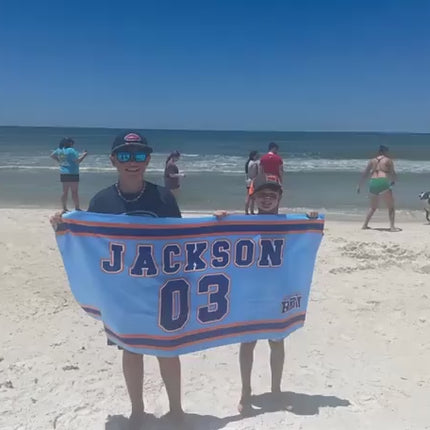 Personalized Sports Beach Towel: Custom Name Bath & Pool Towel