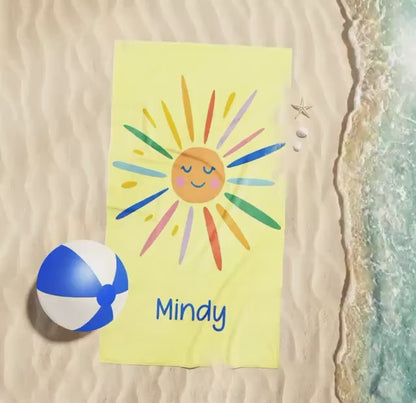 Hello Sunshine Personalized Beach Towel Personalized Name Bath Towel Custom Pool Towel Beach Towel With Name Outside Birthday Vacation Gift