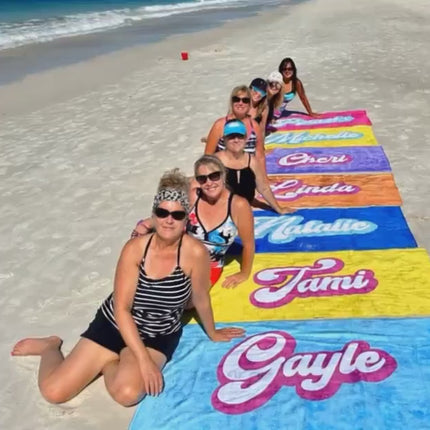 Personalized Retro Beach Towel: Custom Name, Vacation Gift