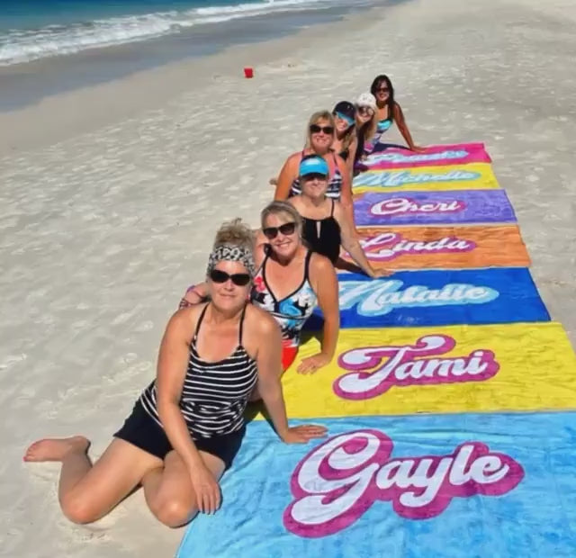 Personalized Retro Beach Towel: Custom Name, Vacation Gift
