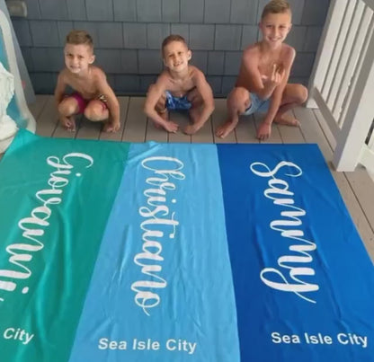 Personalized Script Name Beach Towel: Custom Vacation Gift