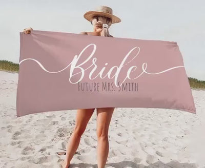 NEW Style -Gold Bride, Mr or Mrs Beach Personalized Beach Towels, Honeymoon Gift, His and Hers Newlywed Gift, Personalized Wedding Gift