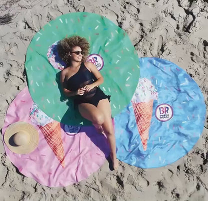 Round Ice Cram Design Round Personalized Plush Velour Beach Towel