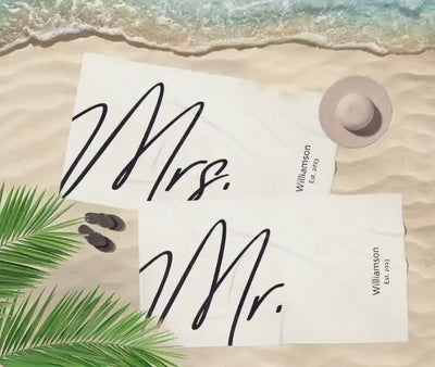 1pcs New Design - Mr or Mrs Beach Personalized Beach Towels, Honeymoon Gift, His and Hers Newlywed Gift, Personalized Wedding Gift