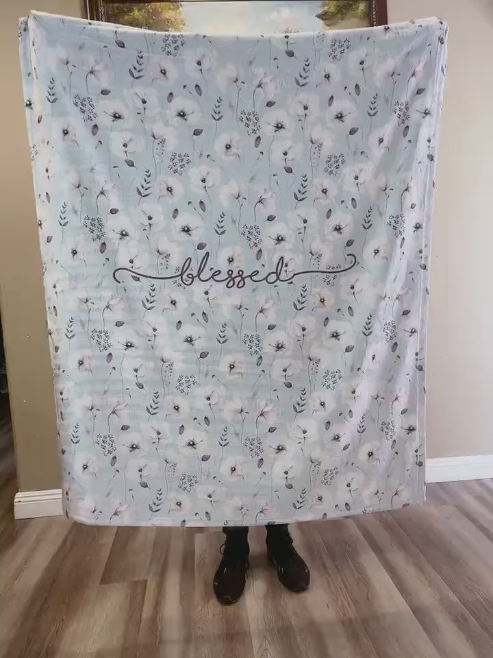 Personalized Watercolor floral in vintage rustic style blanket with Name, Custom blanket gift, Birthday Anniversary Gift