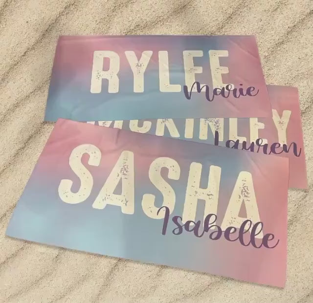 Personalized Tie Dye Beach Towel: Bold Font Custom Name, Birthday Gift