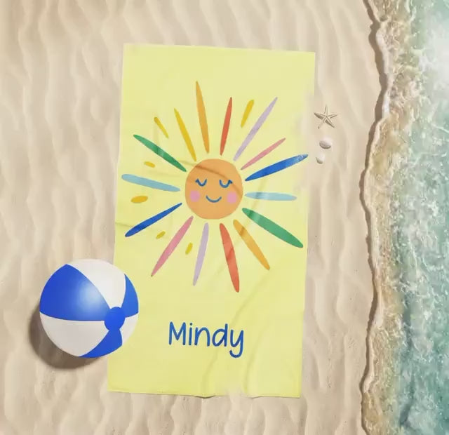 Personalized Beach Towel: Hello Sunshine Custom Name Bath Towel, Easter basket