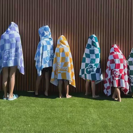 Personalized Kids Hooded Towel: Retro Vans Checkerboard, Custom Name