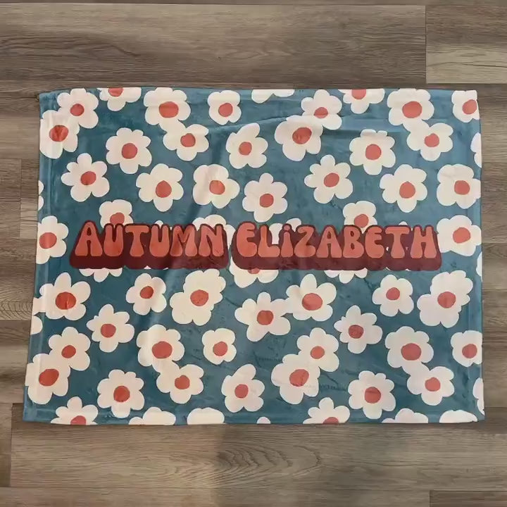 Retro Flower personalize blanket, Minky or Sherpa custom blanket, Baby blanket, birthday gift idea