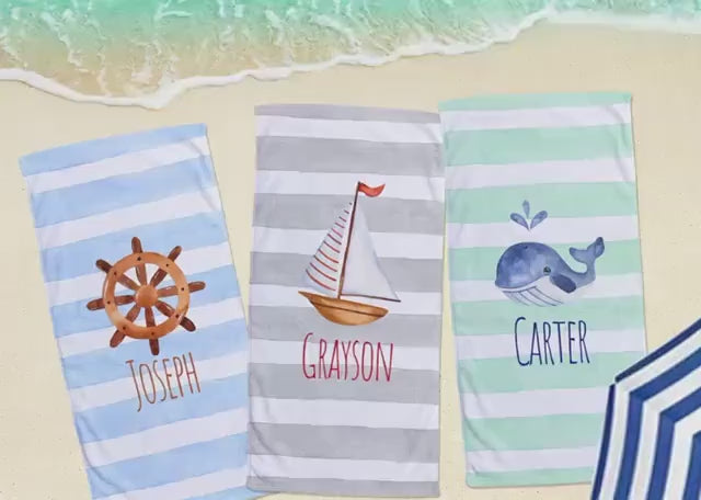 Sea Watercolor Large Personalized Beach Towel Personalized Name Bath Towel Custom Towel Beach Towel With Name Outside Birthday Vacation Gift