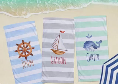 Sea Watercolor Large Personalized Beach Towel Personalized Name Bath Towel Custom Towel Beach Towel With Name Outside Birthday Vacation Gift