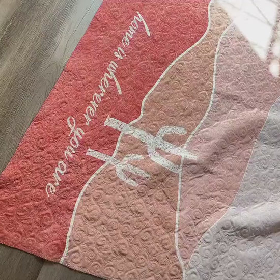 Monogram Quilted Blanket: Watercolor Floral, Vintage Rustic Style (60" x 80")