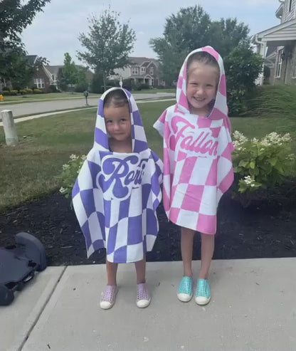 Personalized baby shark Pattern in Retro style Kids Kid’s Hooded Beach Poncho towel with Name, Custom beach towel gift, baby Gift