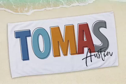 Personalized Beach Towel: Multi-Color Font, Custom Name