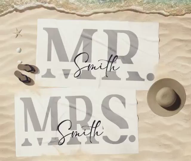 Personalized Mr & Mrs Beach Towel: Honeymoon Newlywed Gift